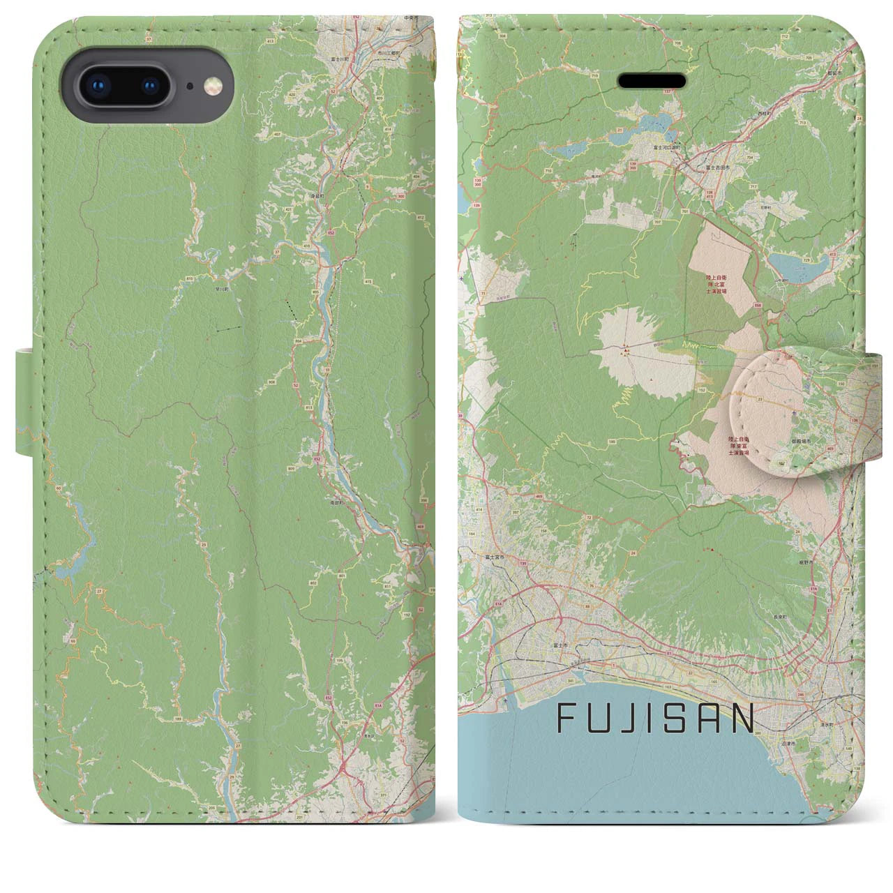 【富士山】地図柄iPhoneケース（手帳両面タイプ・ナチュラル）iPhone 8Plus /7Plus / 6sPlus / 6Plus 用