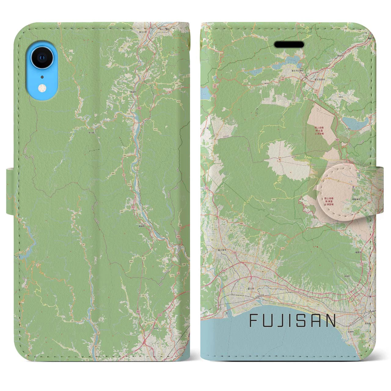 【富士山】地図柄iPhoneケース（手帳両面タイプ・ナチュラル）iPhone XR 用
