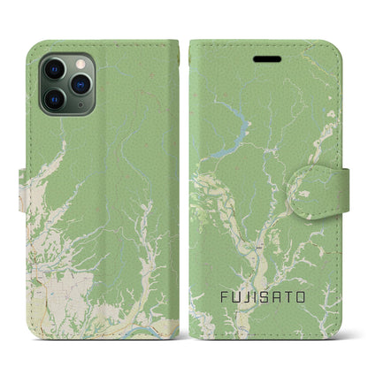【藤里（秋田県）】地図柄iPhoneケース（手帳タイプ）ナチュラル・iPhone 11 Pro 用