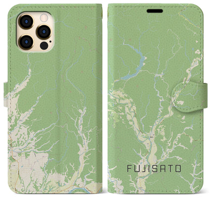 【藤里（秋田県）】地図柄iPhoneケース（手帳タイプ）ナチュラル・iPhone 12 Pro Max 用