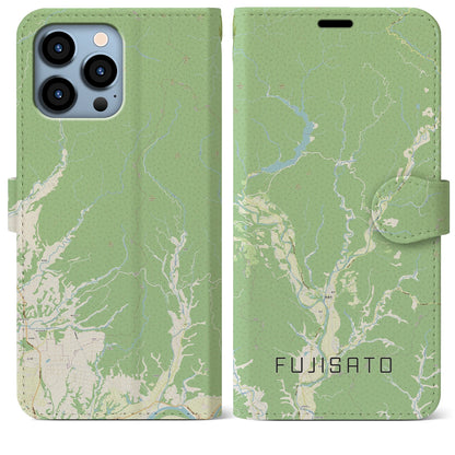 【藤里（秋田県）】地図柄iPhoneケース（手帳タイプ）ナチュラル・iPhone 13 Pro Max 用