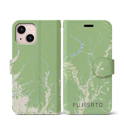 【藤里（秋田県）】地図柄iPhoneケース（手帳タイプ）ナチュラル・iPhone 13 mini 用