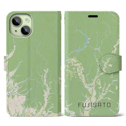 【藤里（秋田県）】地図柄iPhoneケース（手帳タイプ）ナチュラル・iPhone 15 用
