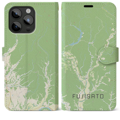 【藤里（秋田県）】地図柄iPhoneケース（手帳タイプ）ナチュラル・iPhone 15 Pro Max 用