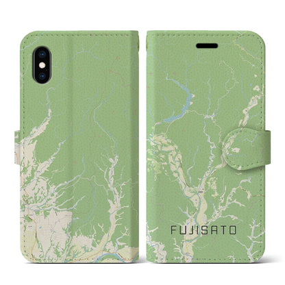 【藤里（秋田県）】地図柄iPhoneケース（手帳タイプ）ナチュラル・iPhone XS / X 用