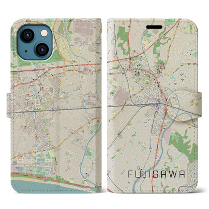 【藤沢（神奈川県）】地図柄iPhoneケース（手帳タイプ）ナチュラル・iPhone 13 用