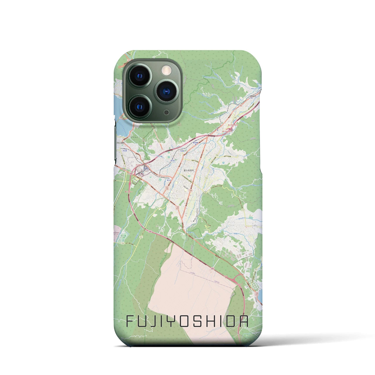 【富士吉田】地図柄iPhoneケース（バックカバータイプ・ナチュラル）iPhone 11 Pro 用