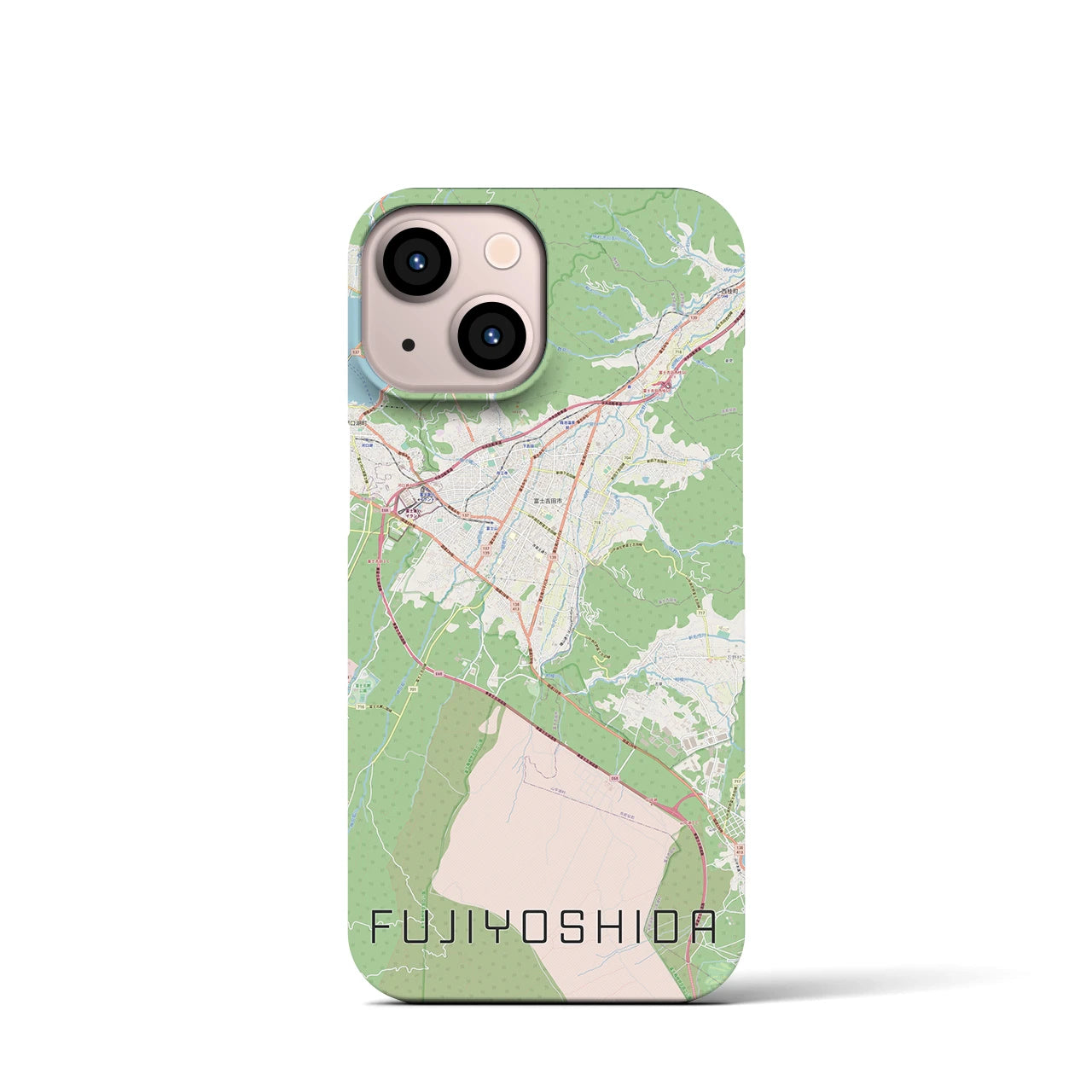 【富士吉田】地図柄iPhoneケース（バックカバータイプ・ナチュラル）iPhone 13 mini 用