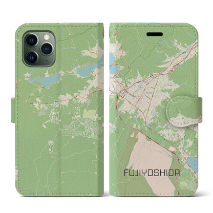 【富士吉田（山梨県）】地図柄iPhoneケース（手帳タイプ）ナチュラル・iPhone 11 Pro 用