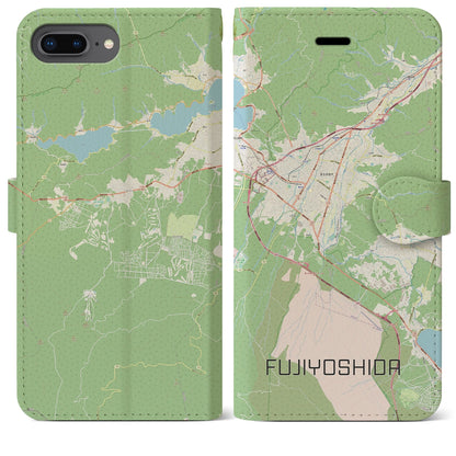 【富士吉田（山梨県）】地図柄iPhoneケース（手帳タイプ）ナチュラル・iPhone 8Plus /7Plus / 6sPlus / 6Plus 用