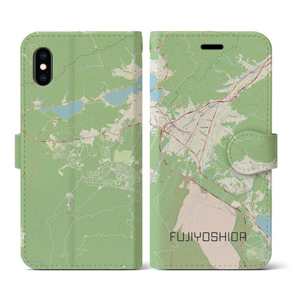 【富士吉田（山梨県）】地図柄iPhoneケース（手帳タイプ）ナチュラル・iPhone XS / X 用