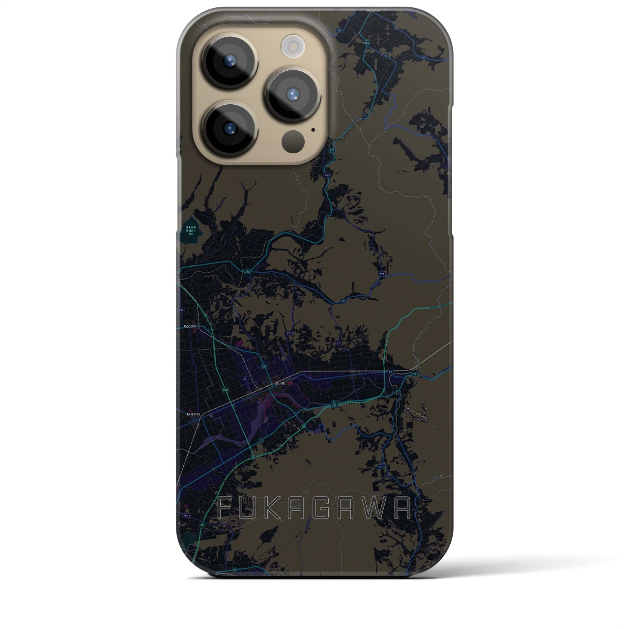 【深川（北海道）】地図柄iPhoneケース（バックカバータイプ・ブラック）iPhone 14 Pro Max 用