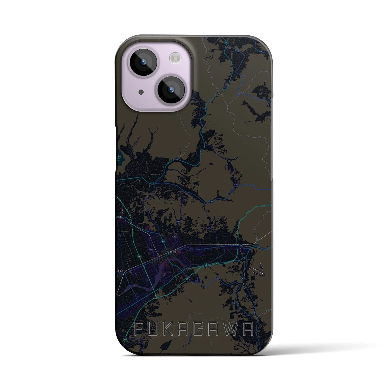 【深川（北海道）】地図柄iPhoneケース（バックカバータイプ・ブラック）iPhone 14 用