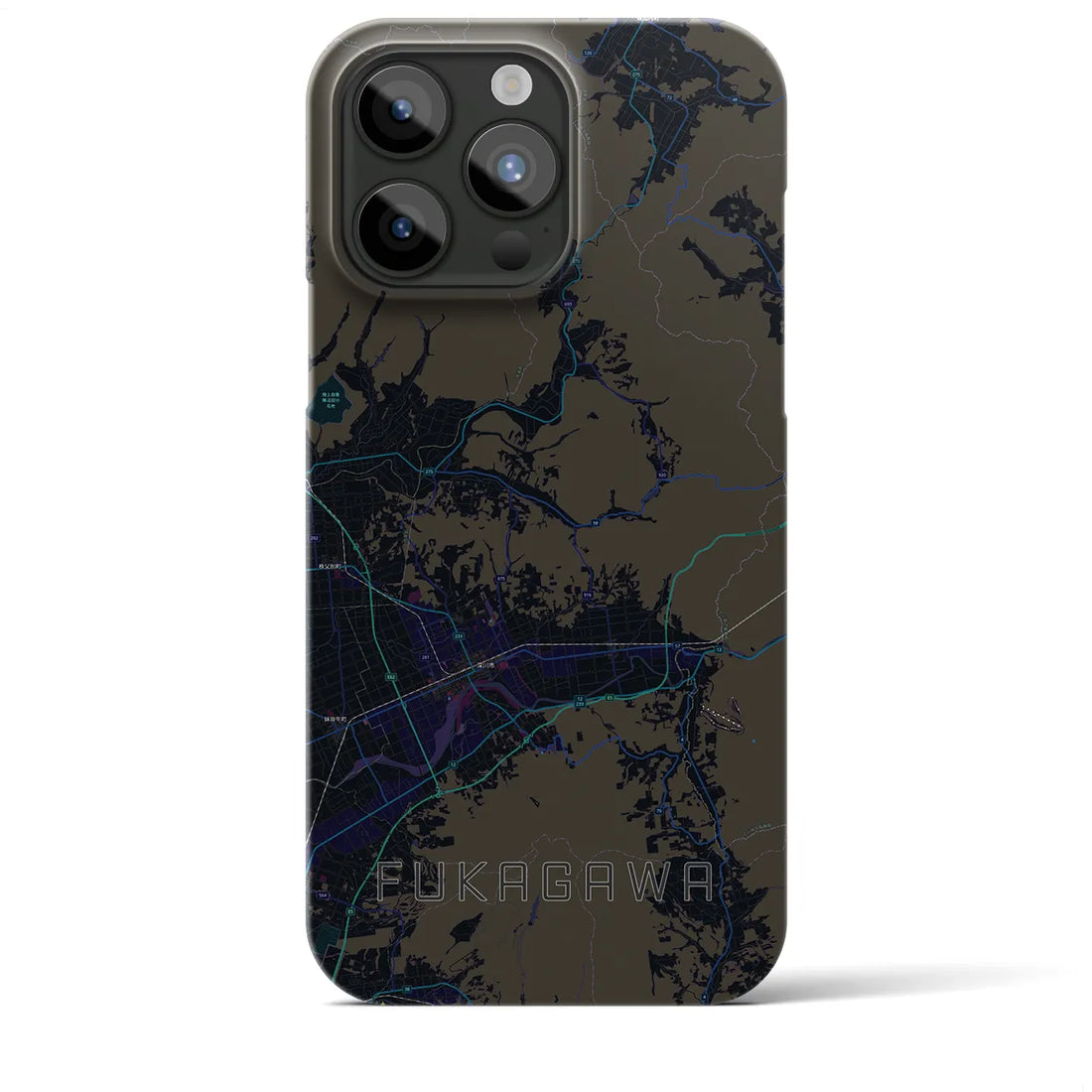 【深川（北海道）】地図柄iPhoneケース（バックカバータイプ・ブラック）iPhone 15 Pro Max 用