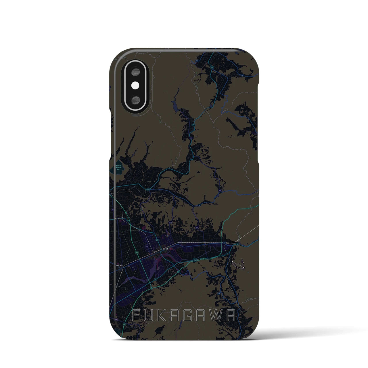 【深川（北海道）】地図柄iPhoneケース（バックカバータイプ・ブラック）iPhone XS / X 用