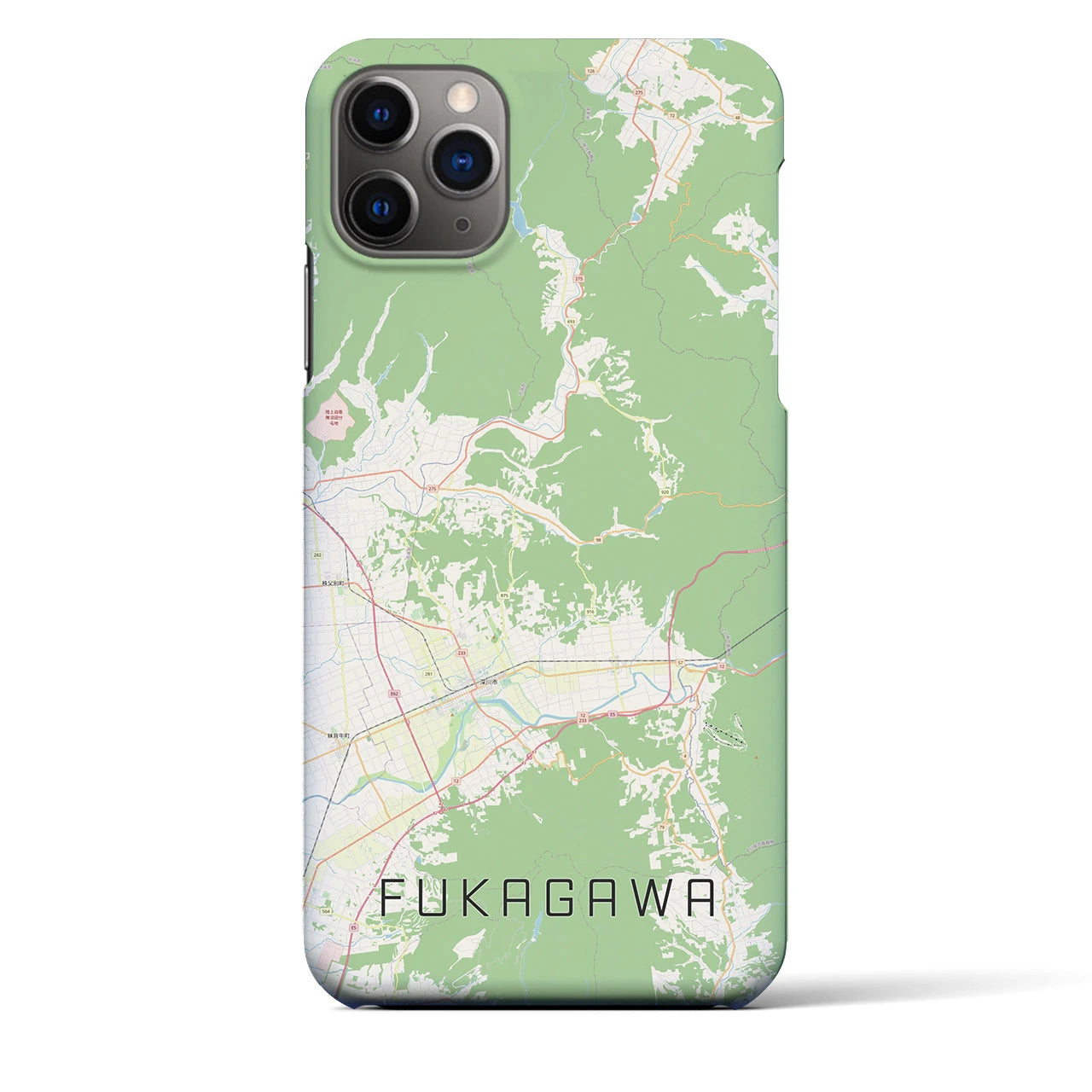 【深川（北海道）】地図柄iPhoneケース（バックカバータイプ・ナチュラル）iPhone 11 Pro Max 用