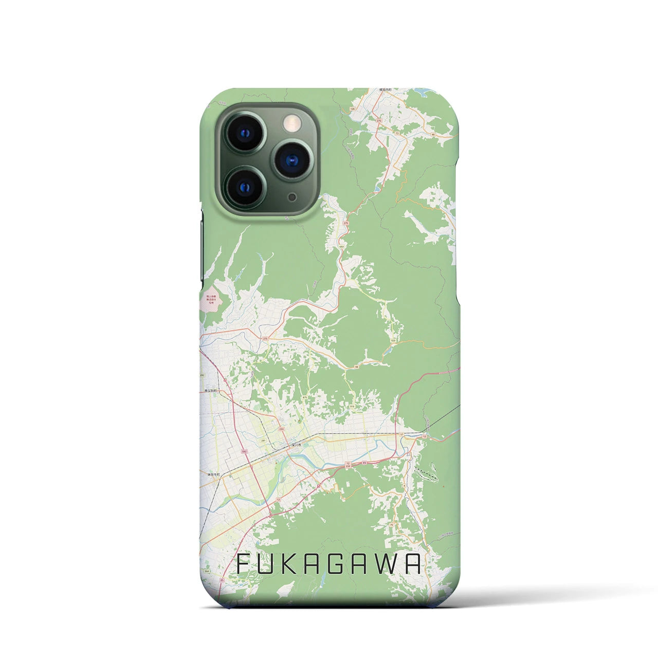 【深川（北海道）】地図柄iPhoneケース（バックカバータイプ・ナチュラル）iPhone 11 Pro 用
