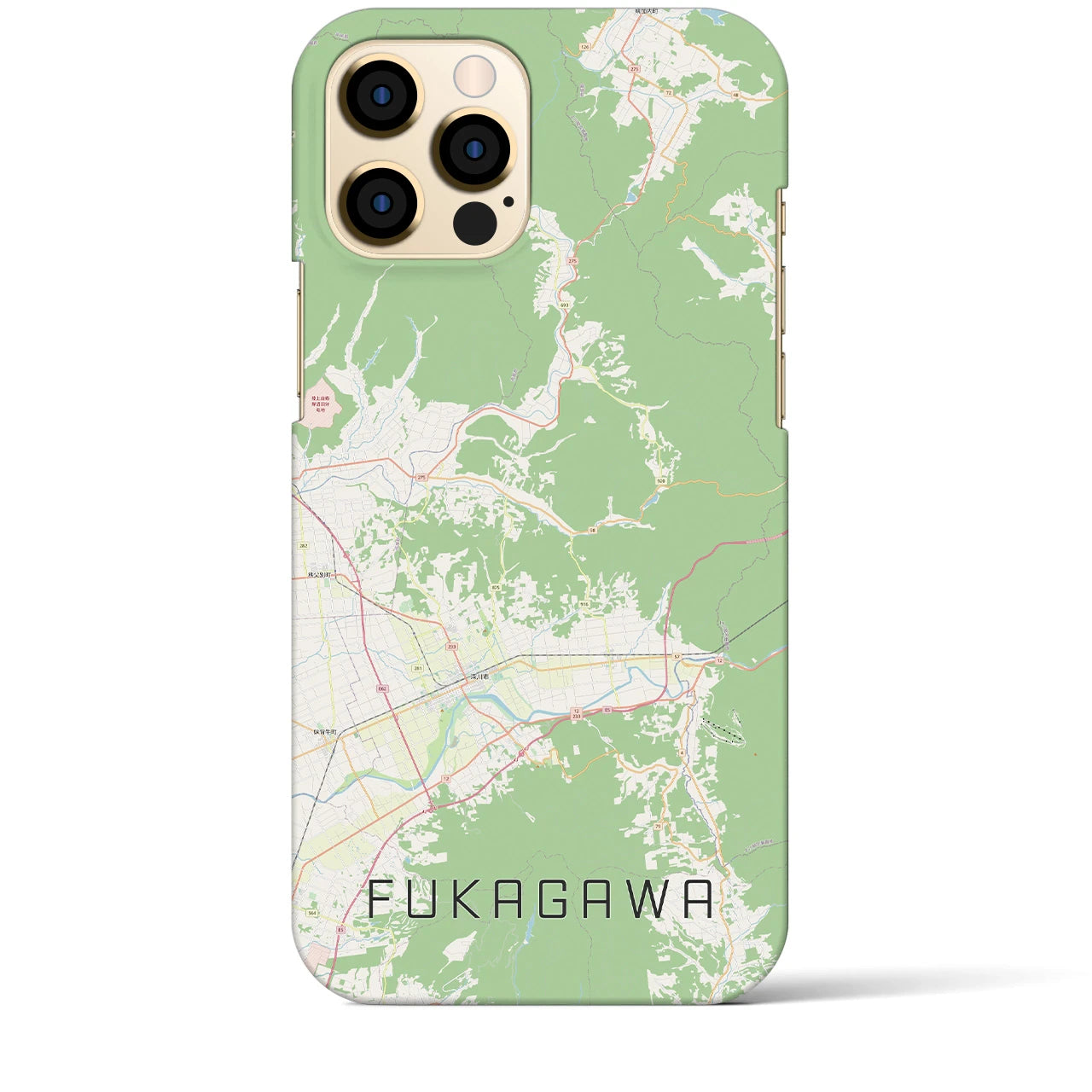 【深川（北海道）】地図柄iPhoneケース（バックカバータイプ・ナチュラル）iPhone 12 Pro Max 用