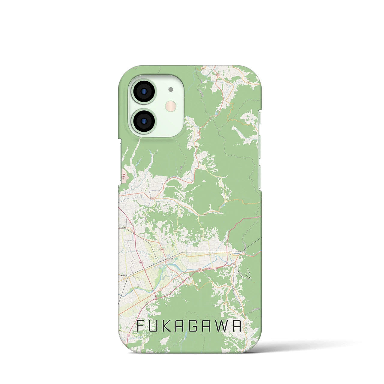 【深川（北海道）】地図柄iPhoneケース（バックカバータイプ・ナチュラル）iPhone 12 mini 用