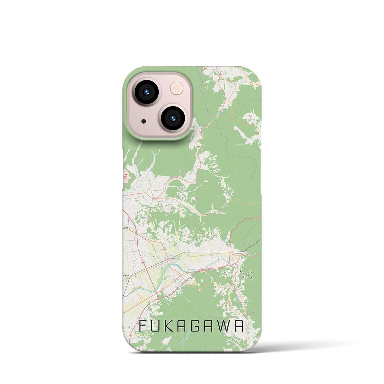 【深川（北海道）】地図柄iPhoneケース（バックカバータイプ・ナチュラル）iPhone 13 mini 用