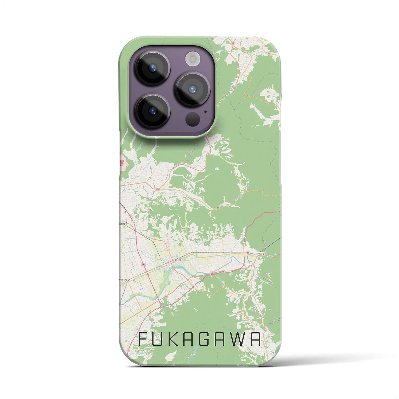 【深川（北海道）】地図柄iPhoneケース（バックカバータイプ・ナチュラル）iPhone 14 Pro 用