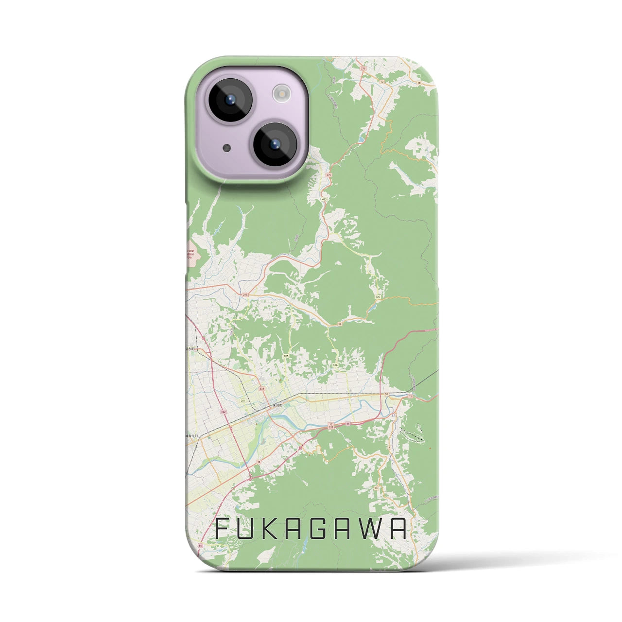 【深川（北海道）】地図柄iPhoneケース（バックカバータイプ・ナチュラル）iPhone 14 用
