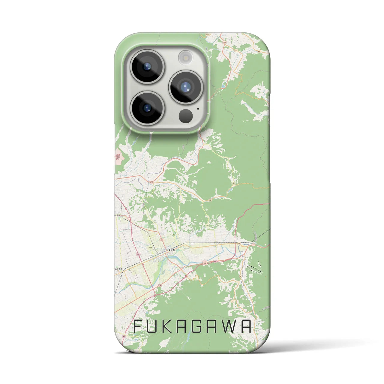 【深川（北海道）】地図柄iPhoneケース（バックカバータイプ・ナチュラル）iPhone 15 Pro 用