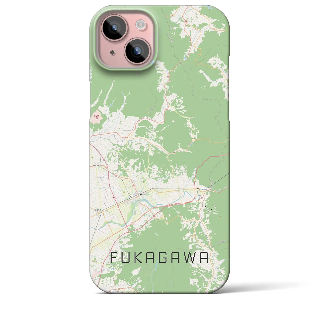 【深川（北海道）】地図柄iPhoneケース（バックカバータイプ・ナチュラル）iPhone 15 Plus 用