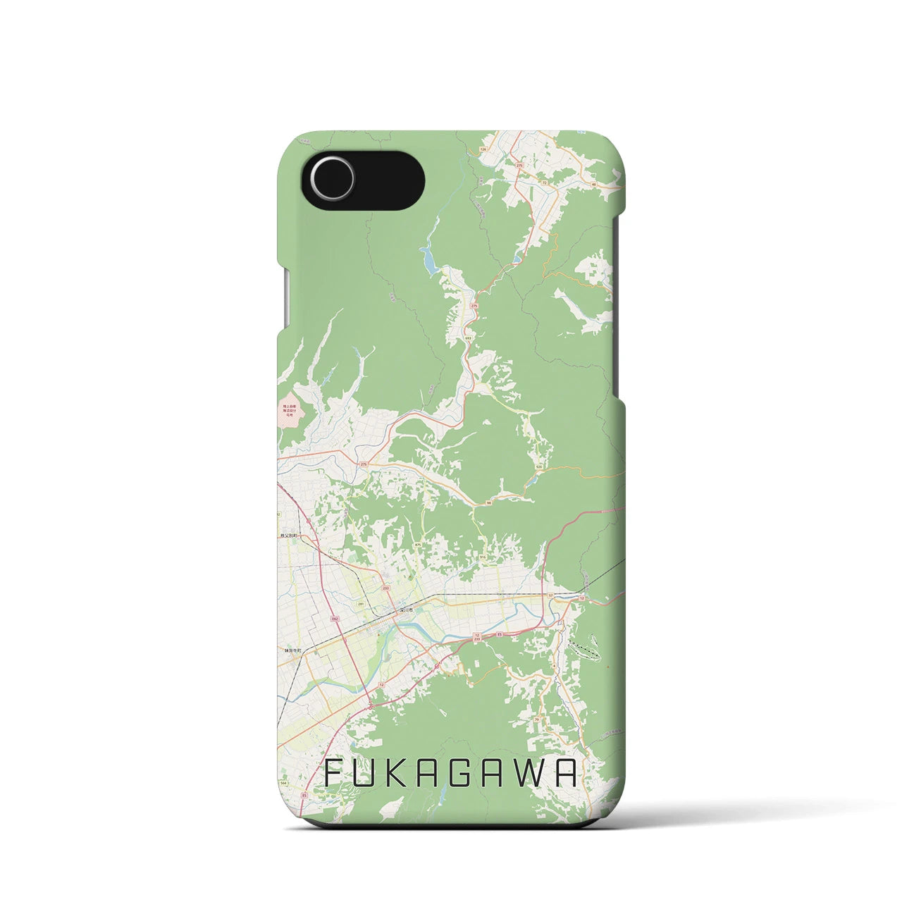 【深川（北海道）】地図柄iPhoneケース（バックカバータイプ・ナチュラル）iPhone SE（第3 / 第2世代） / 8 / 7 / 6s / 6 用
