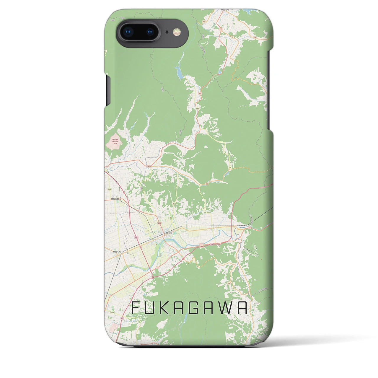 【深川（北海道）】地図柄iPhoneケース（バックカバータイプ・ナチュラル）iPhone 8Plus /7Plus / 6sPlus / 6Plus 用