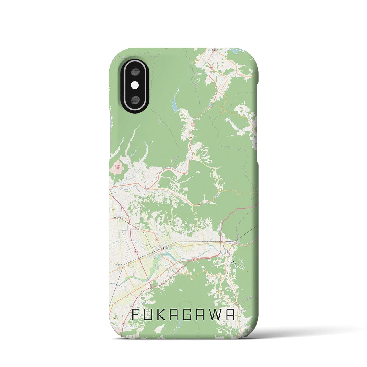 【深川（北海道）】地図柄iPhoneケース（バックカバータイプ・ナチュラル）iPhone XS / X 用
