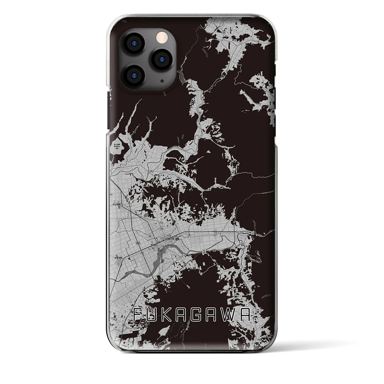 【深川（北海道）】地図柄iPhoneケース（クリアタイプ・モノトーン）iPhone 11 Pro Max 用