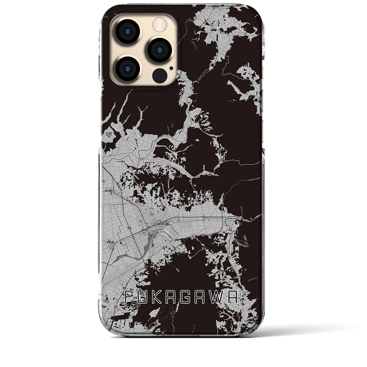 【深川（北海道）】地図柄iPhoneケース（クリアタイプ・モノトーン）iPhone 12 Pro Max 用