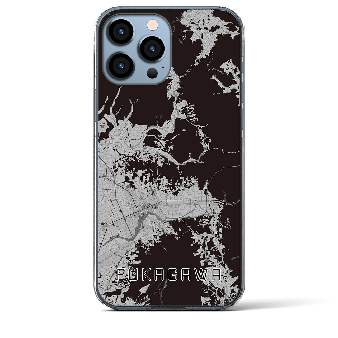 【深川（北海道）】地図柄iPhoneケース（クリアタイプ・モノトーン）iPhone 13 Pro Max 用