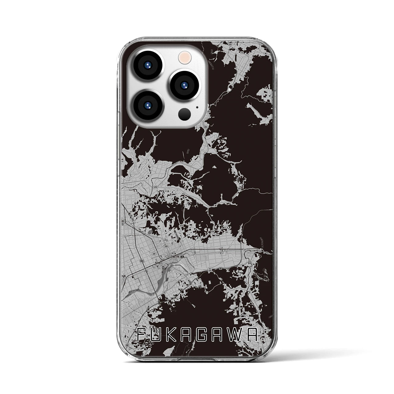 【深川（北海道）】地図柄iPhoneケース（クリアタイプ・モノトーン）iPhone 13 Pro 用