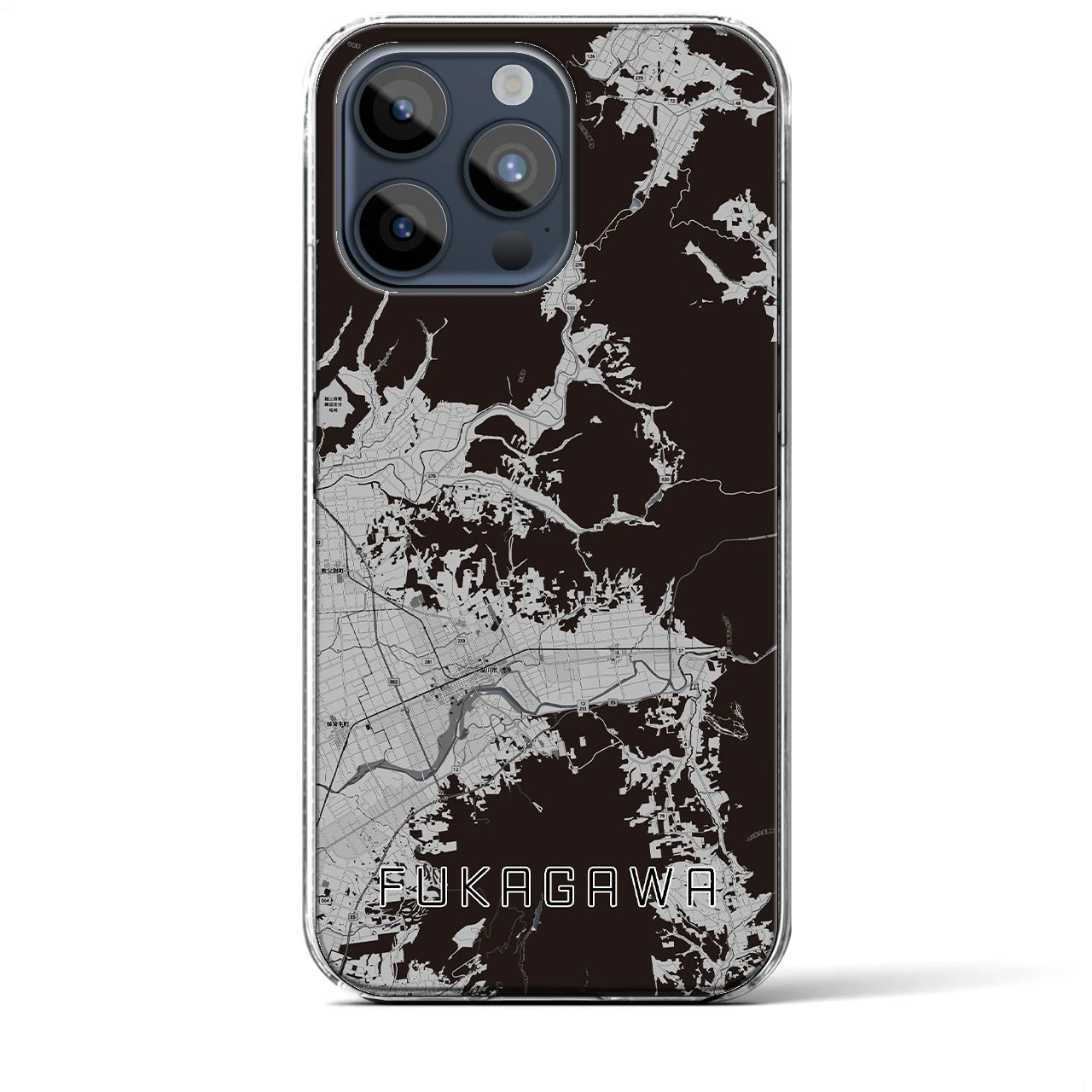 【深川（北海道）】地図柄iPhoneケース（クリアタイプ・モノトーン）iPhone 15 Pro Max 用