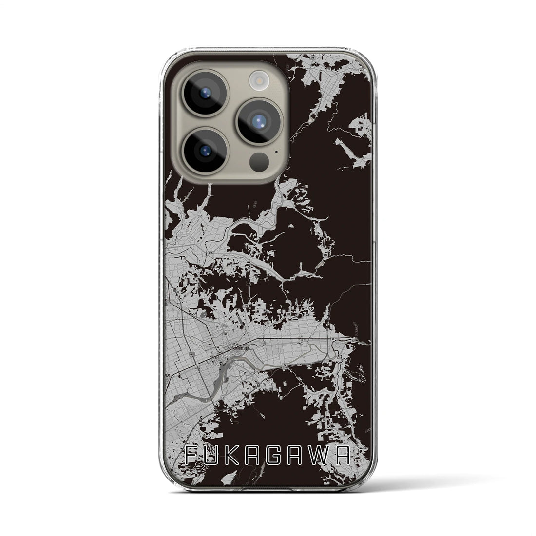 【深川（北海道）】地図柄iPhoneケース（クリアタイプ・モノトーン）iPhone 15 Pro 用