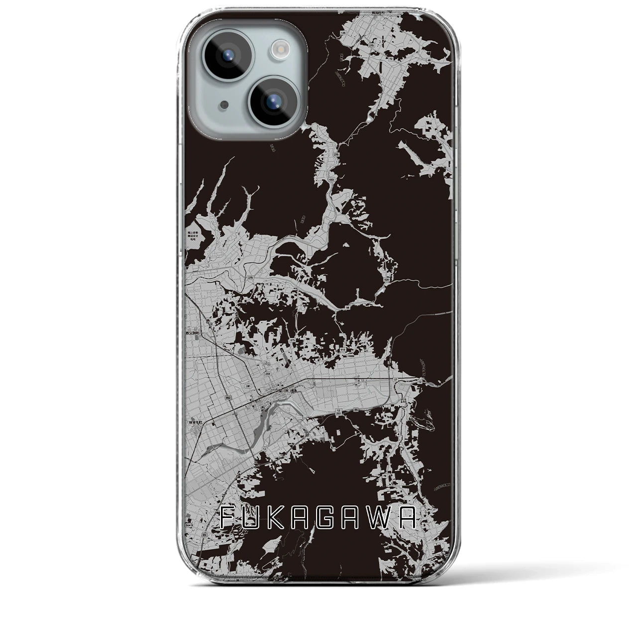 【深川（北海道）】地図柄iPhoneケース（クリアタイプ・モノトーン）iPhone 15 Plus 用