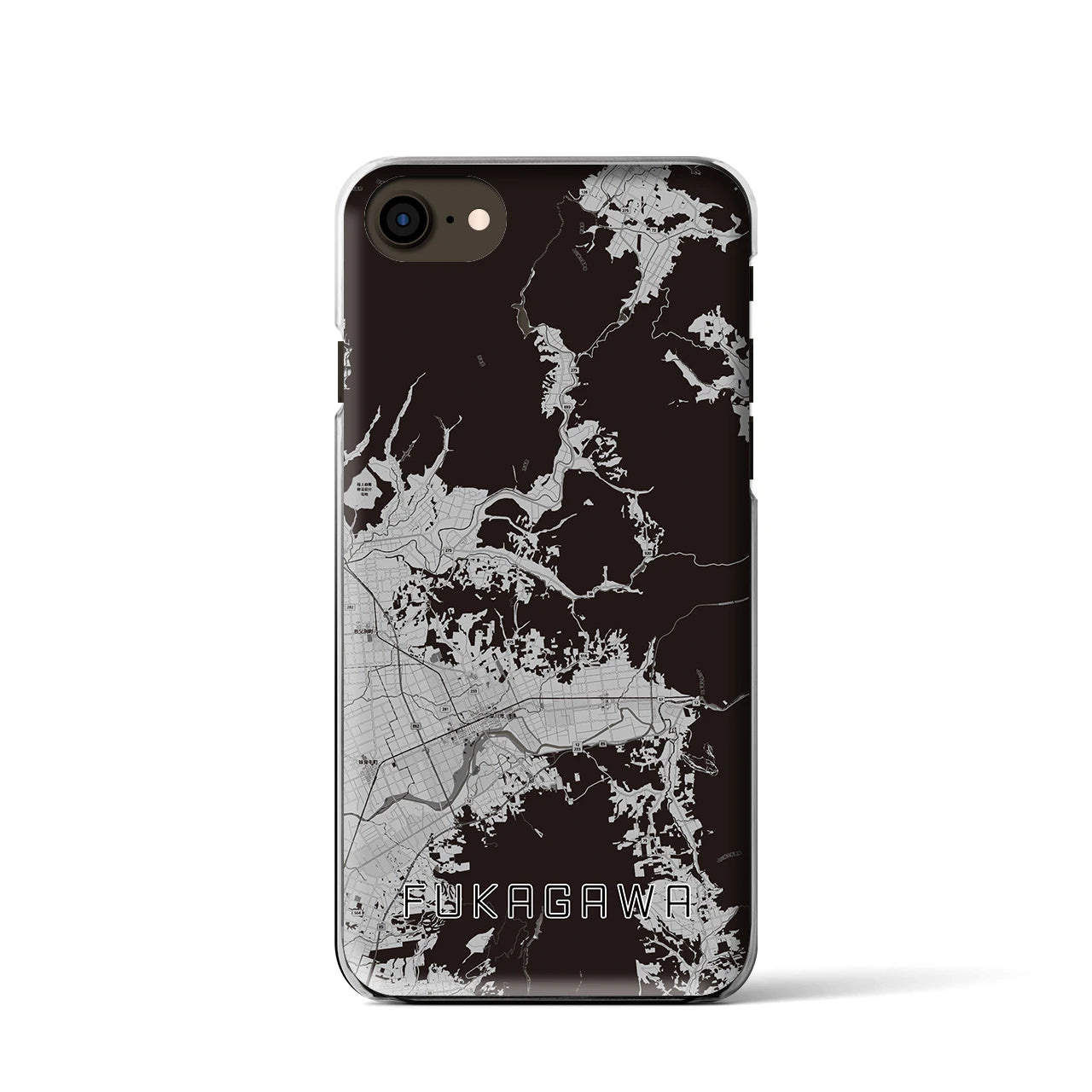 【深川（北海道）】地図柄iPhoneケース（クリアタイプ・モノトーン）iPhone SE（第3 / 第2世代） / 8 / 7 / 6s / 6 用