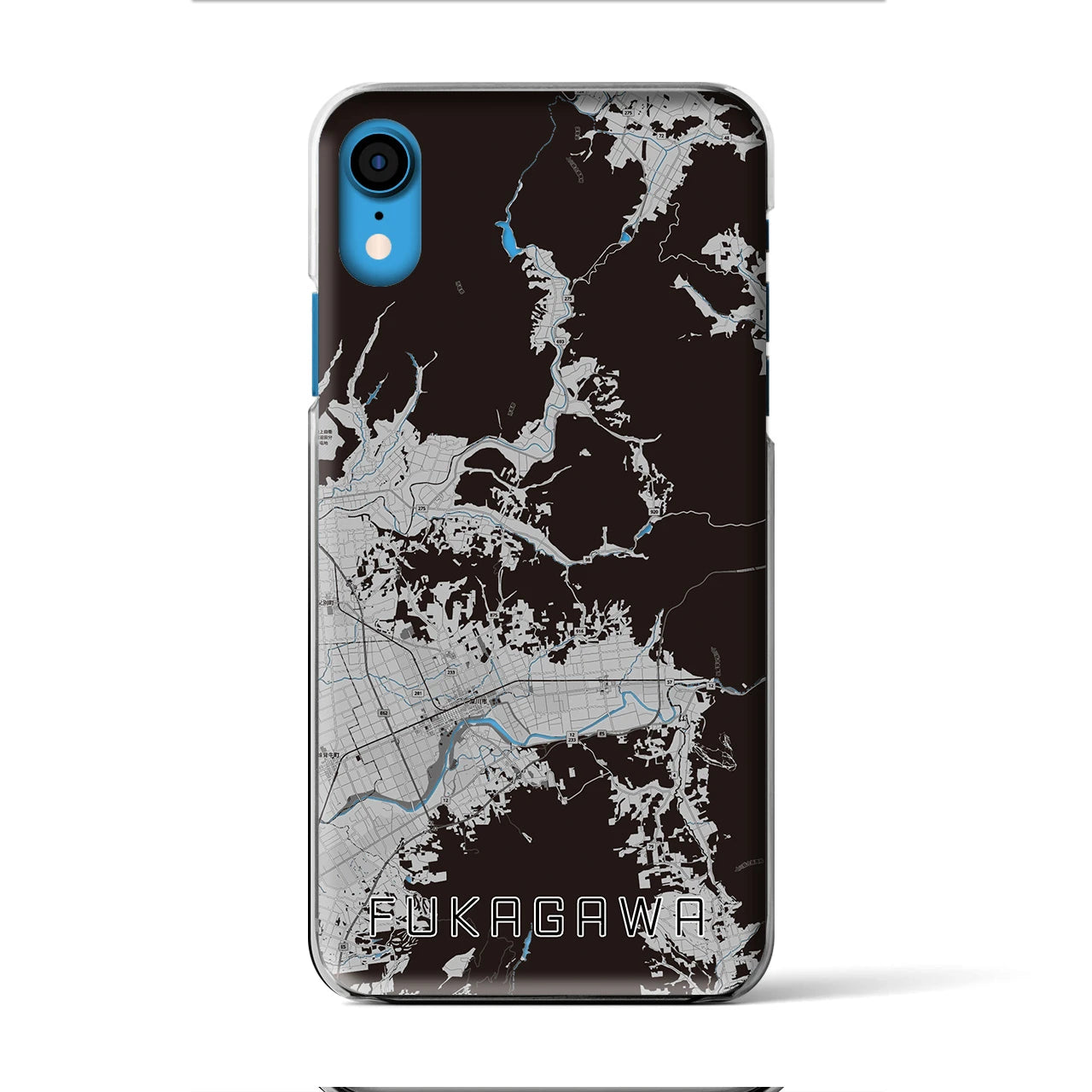 【深川（北海道）】地図柄iPhoneケース（クリアタイプ・モノトーン）iPhone XR 用