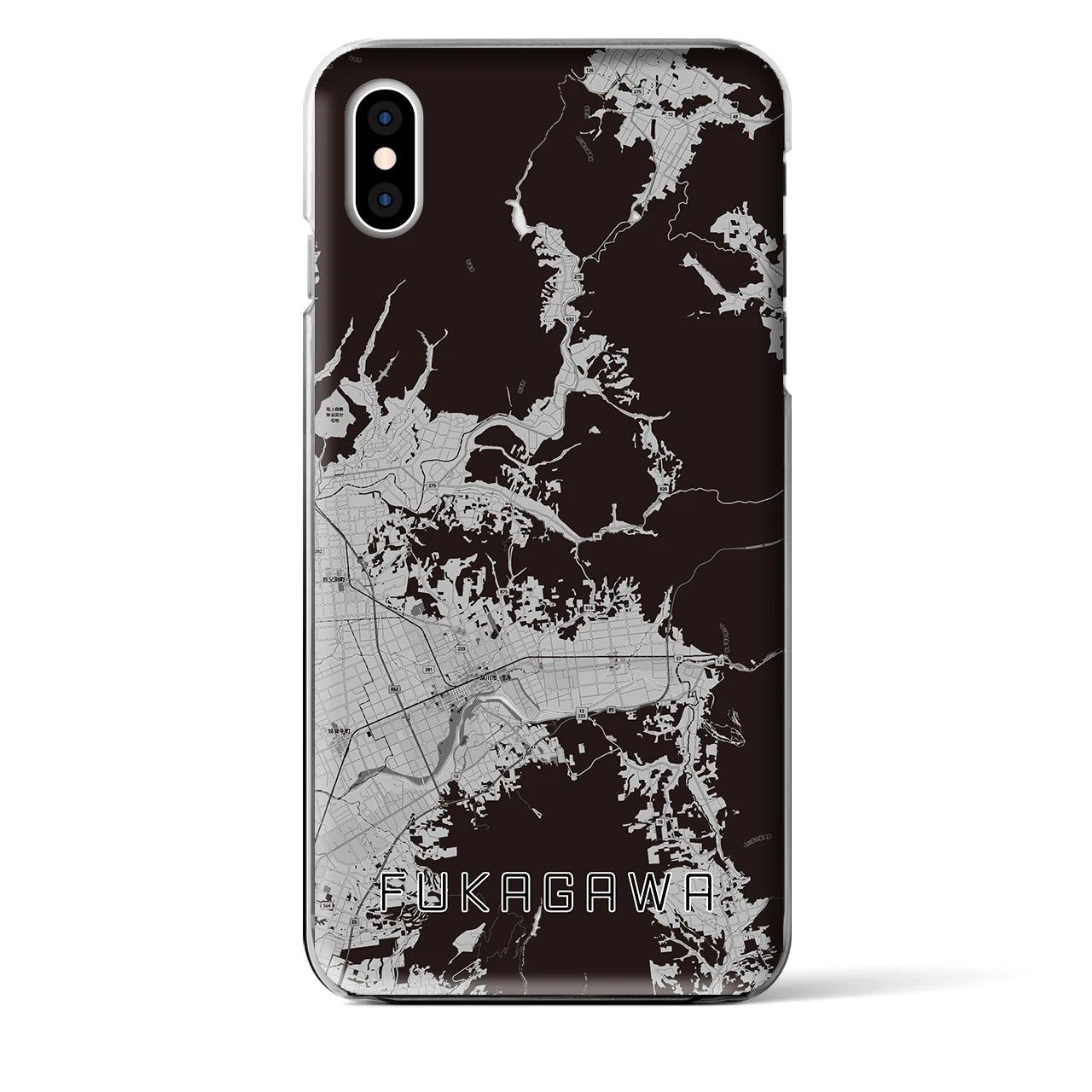 【深川（北海道）】地図柄iPhoneケース（クリアタイプ・モノトーン）iPhone XS Max 用