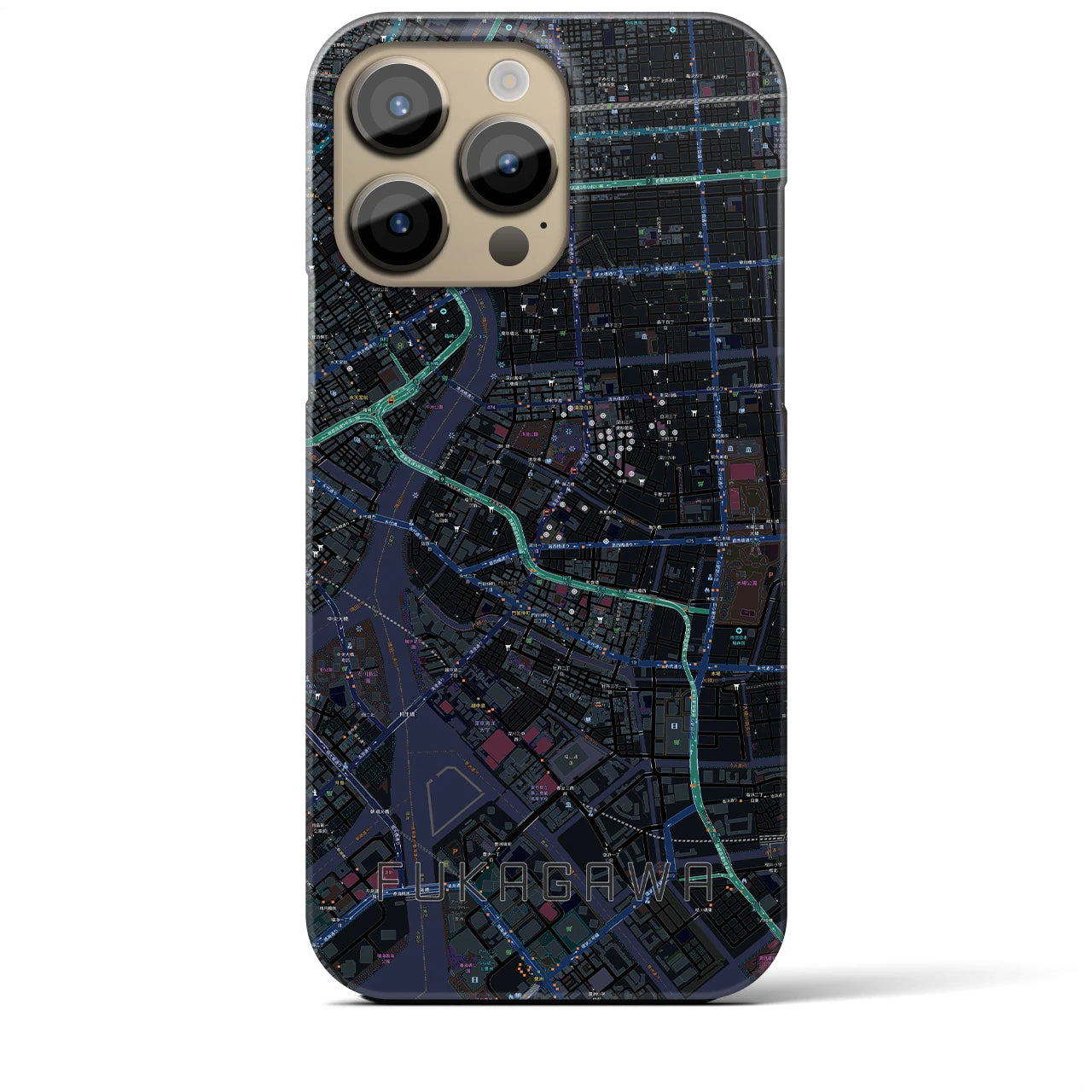 【深川2】地図柄iPhoneケース（バックカバータイプ・ブラック）iPhone 14 Pro Max 用
