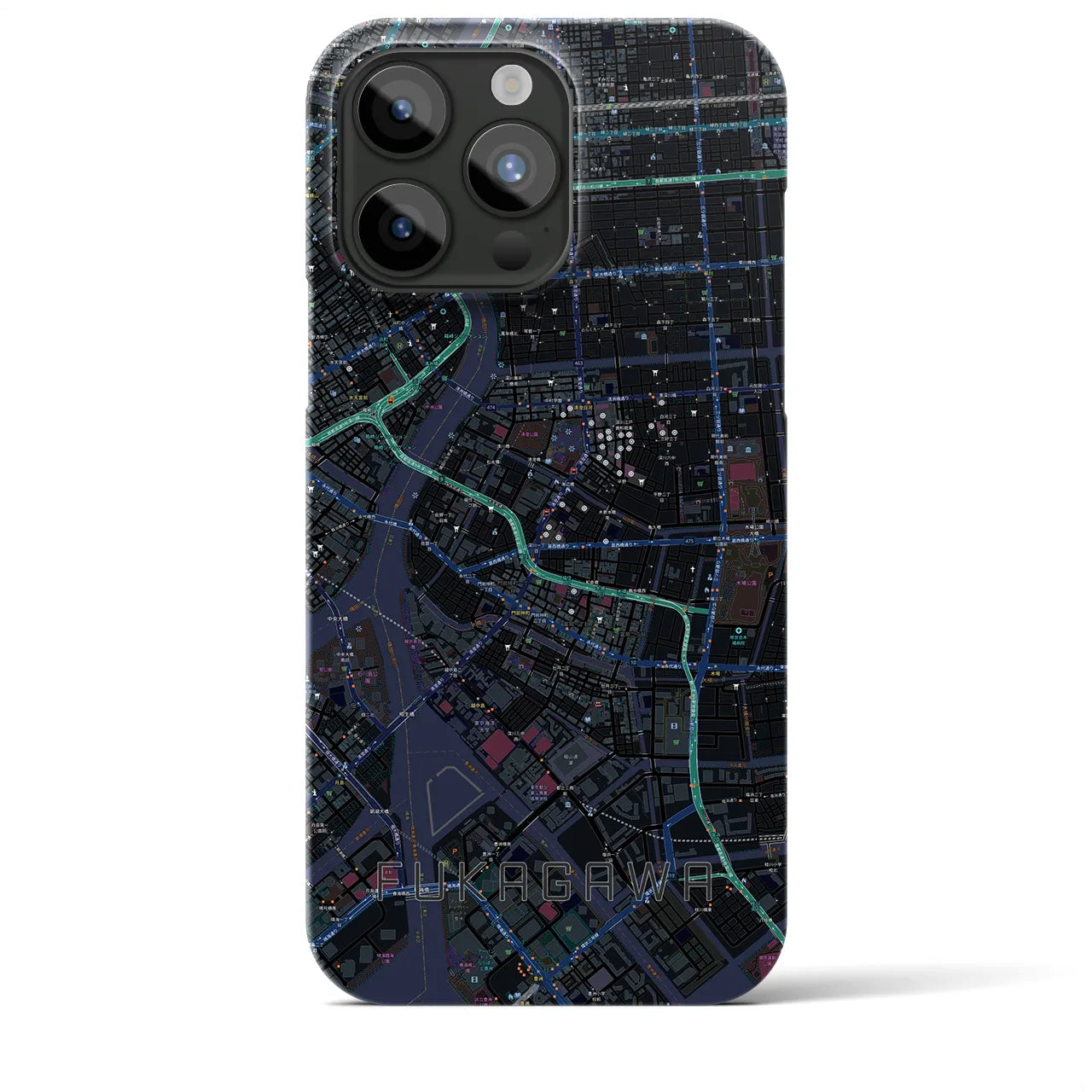【深川2】地図柄iPhoneケース（バックカバータイプ・ブラック）iPhone 15 Pro Max 用