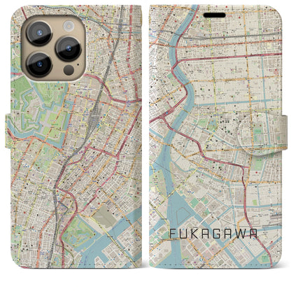 【深川2（東京都）】地図柄iPhoneケース（手帳タイプ）ナチュラル・iPhone 14 Pro Max 用