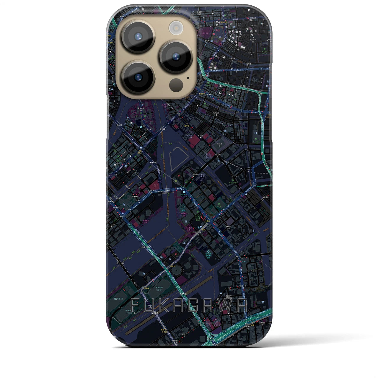 【深川】地図柄iPhoneケース（バックカバータイプ・ブラック）iPhone 14 Pro Max 用
