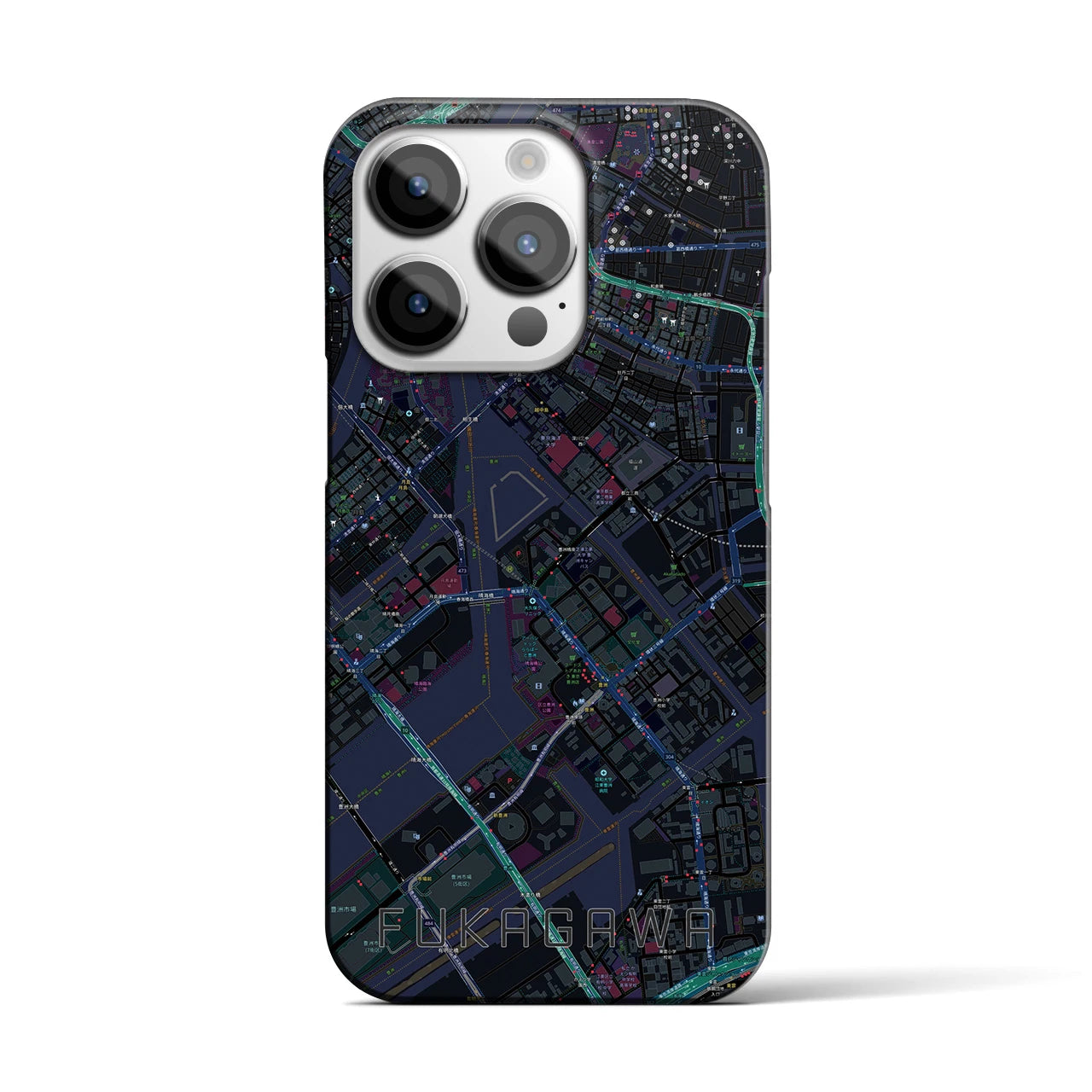 【深川】地図柄iPhoneケース（バックカバータイプ・ブラック）iPhone 14 Pro 用