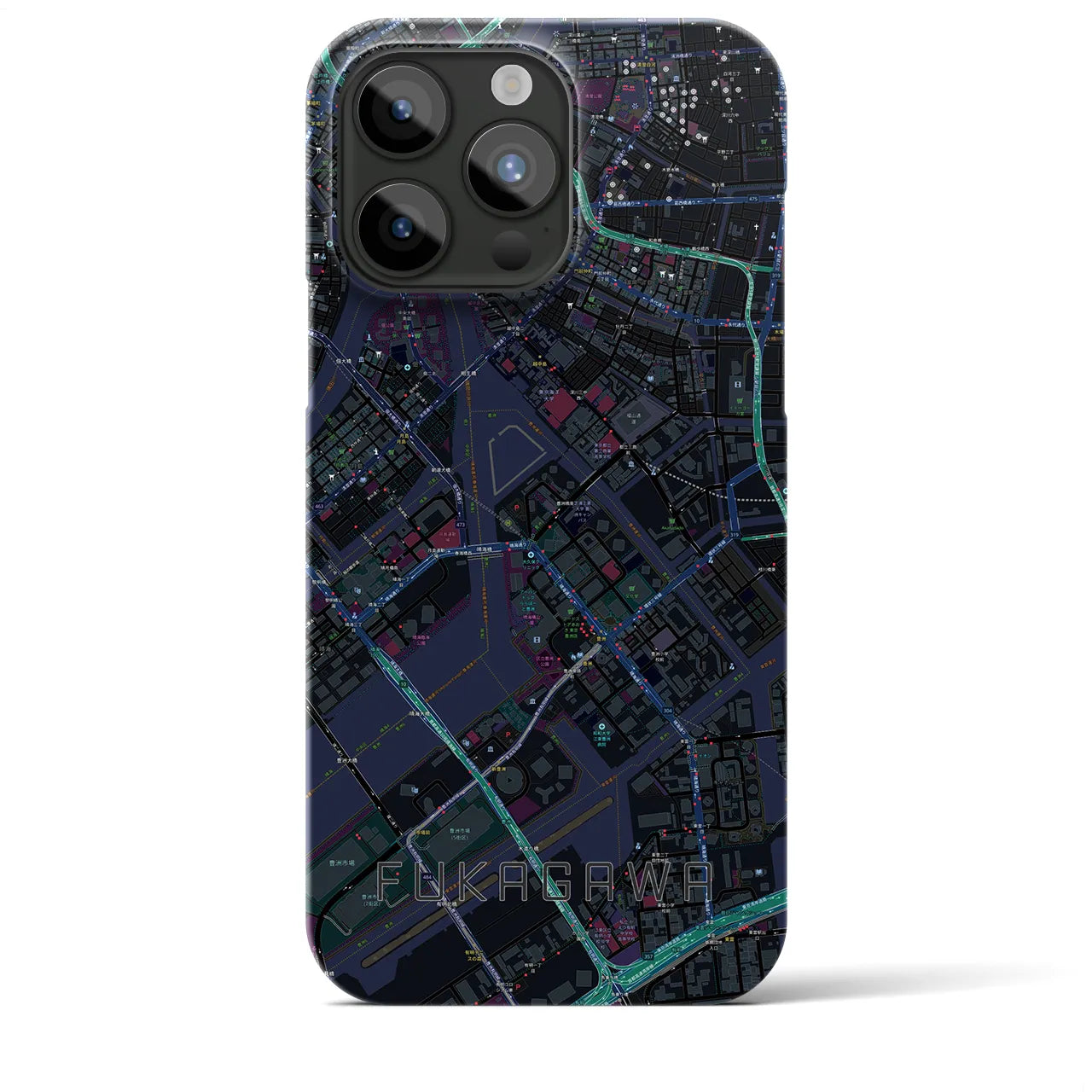 【深川】地図柄iPhoneケース（バックカバータイプ・ブラック）iPhone 15 Pro Max 用