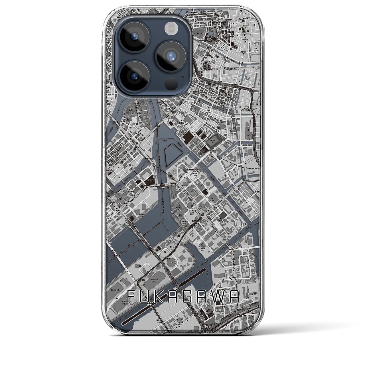 【深川】地図柄iPhoneケース（クリアタイプ・モノトーン）iPhone 15 Pro Max 用