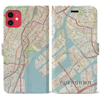 【深川（東京都）】地図柄iPhoneケース（手帳タイプ）ナチュラル・iPhone 11 用