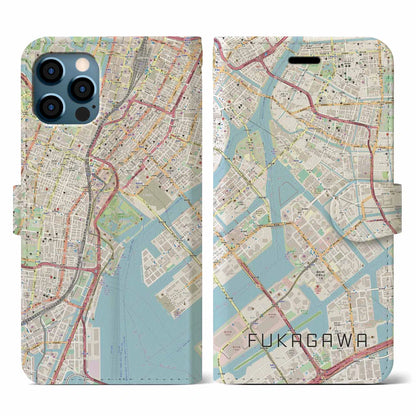 【深川（東京都）】地図柄iPhoneケース（手帳タイプ）ナチュラル・iPhone 12 / 12 Pro 用